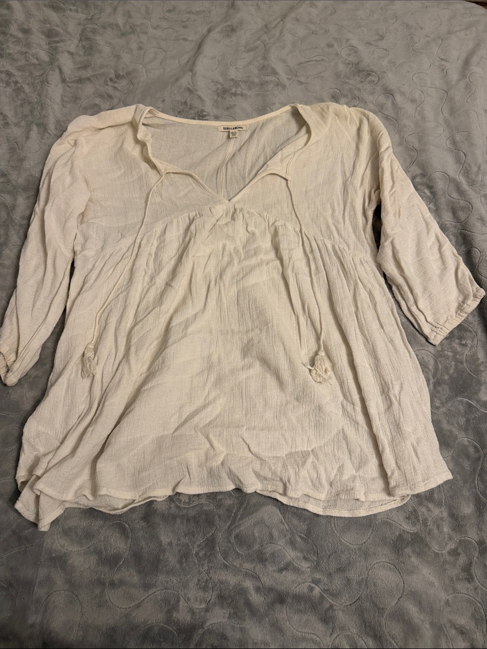 Billabong Cream Tie-Front Peasant Tunic